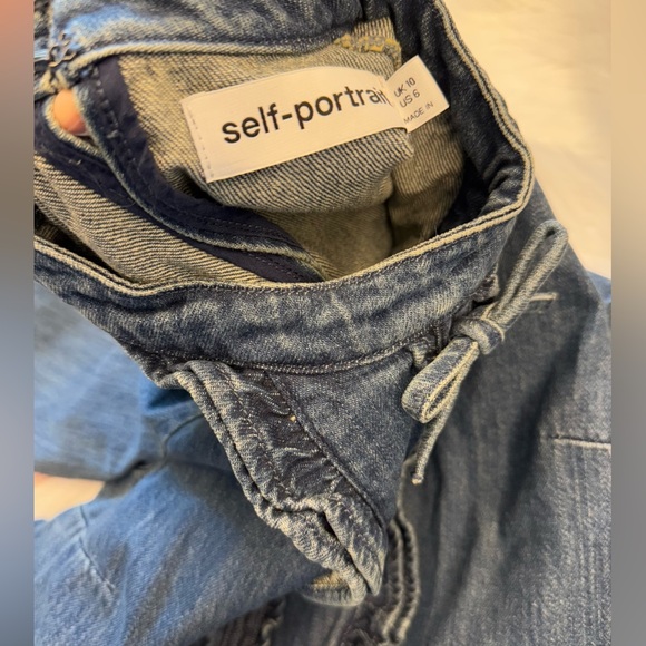 Self-Portrait Bow-Detailed Long Sleeved Denim Blouse 6 US - Picture 10 of 13